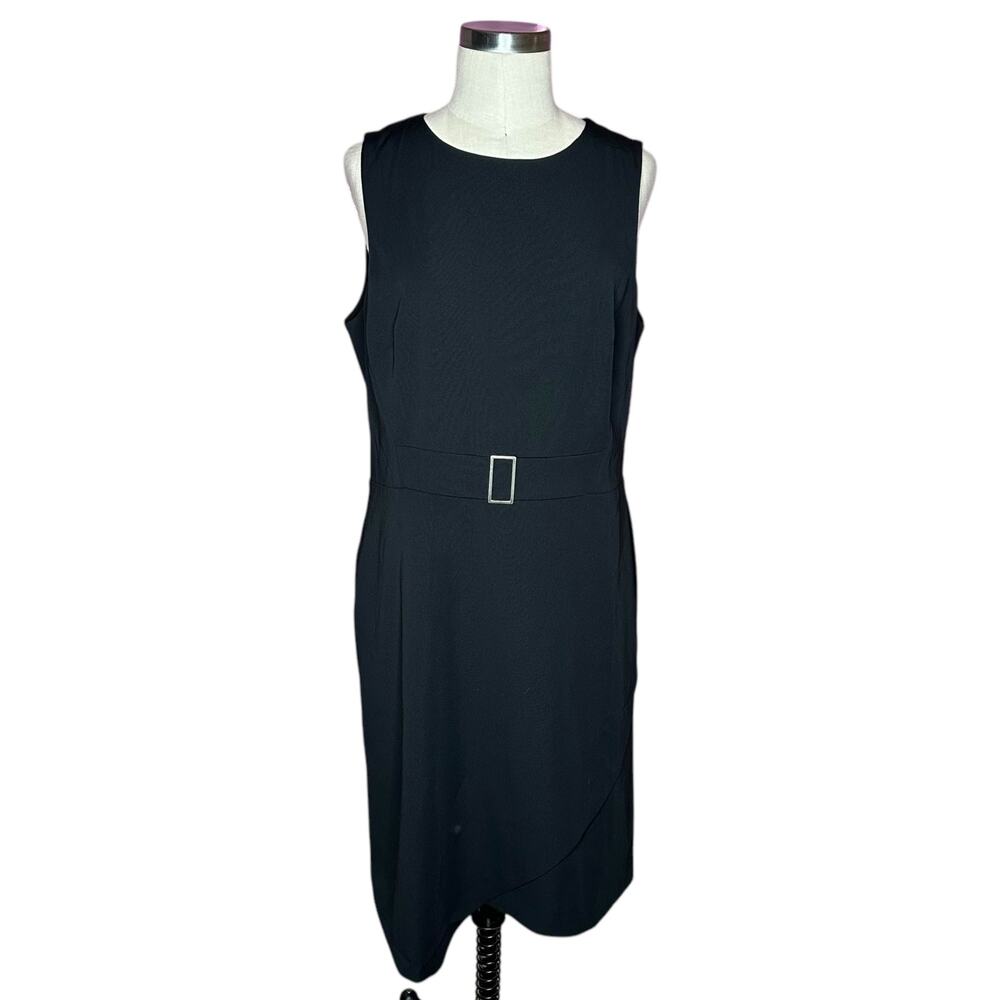 WHBM WHITE HOUSE BLACK MARKET Black Sheath Midi Dress Women's Size 14 NWT LBD